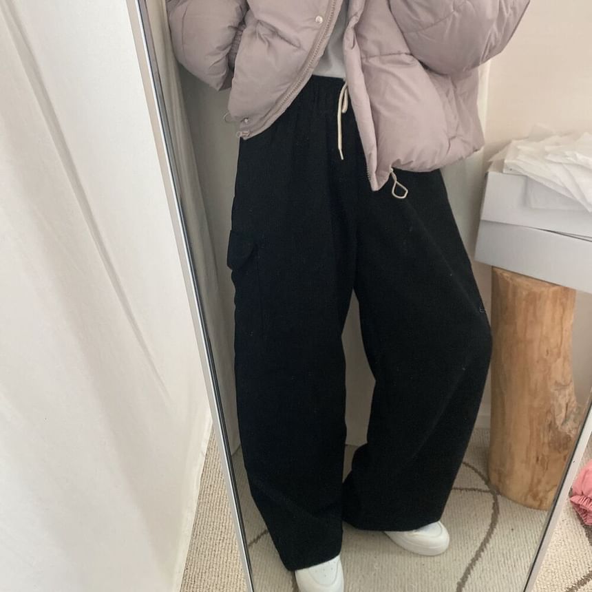 Areumdaun - Corduroy broek met hoge taille en wijde pijpen