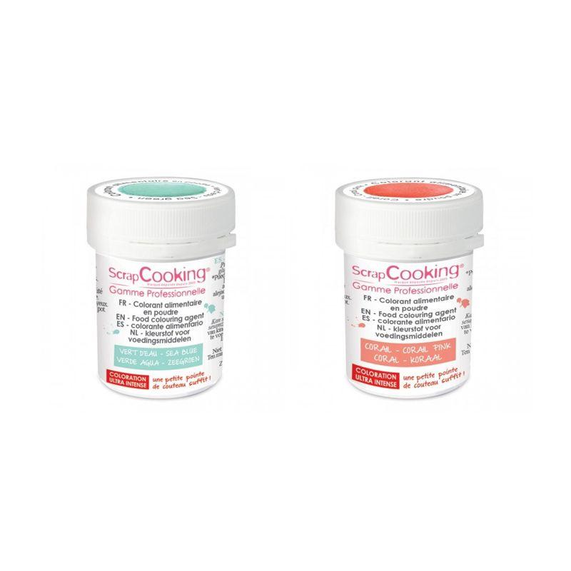 2 colorants alimentaires en poudre - corail-vert d'eau Scrapcooking