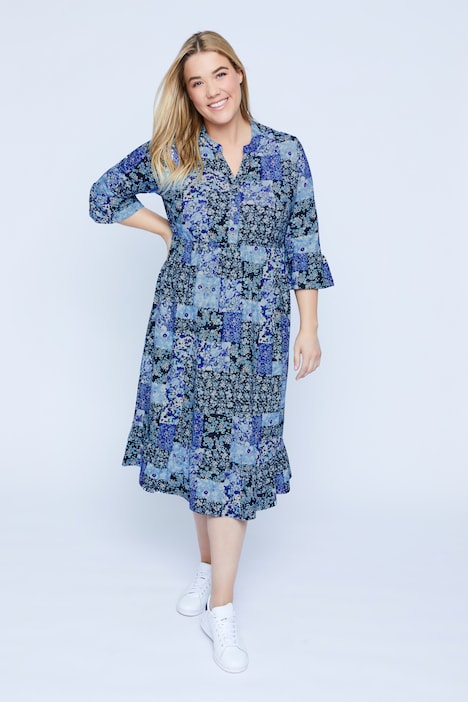 Bellieva-Kleid, Jersey, Rundhals, Volants, 3/4-Ärmel, Biobaumwolle, GOTS