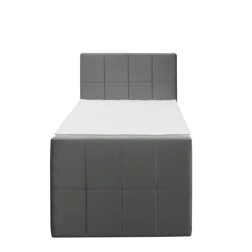 Boxspring met voetbord Liv geblokt - grijs - 90x200 cm - slanke poot