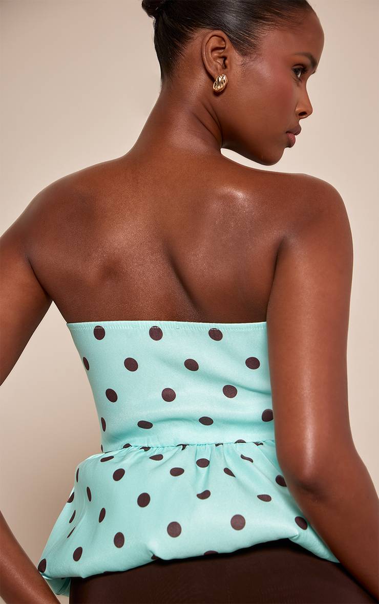 Vert Menthe Top Bandeau À Ourlet Bouffant En Tissu Extensible Tissé À Pois