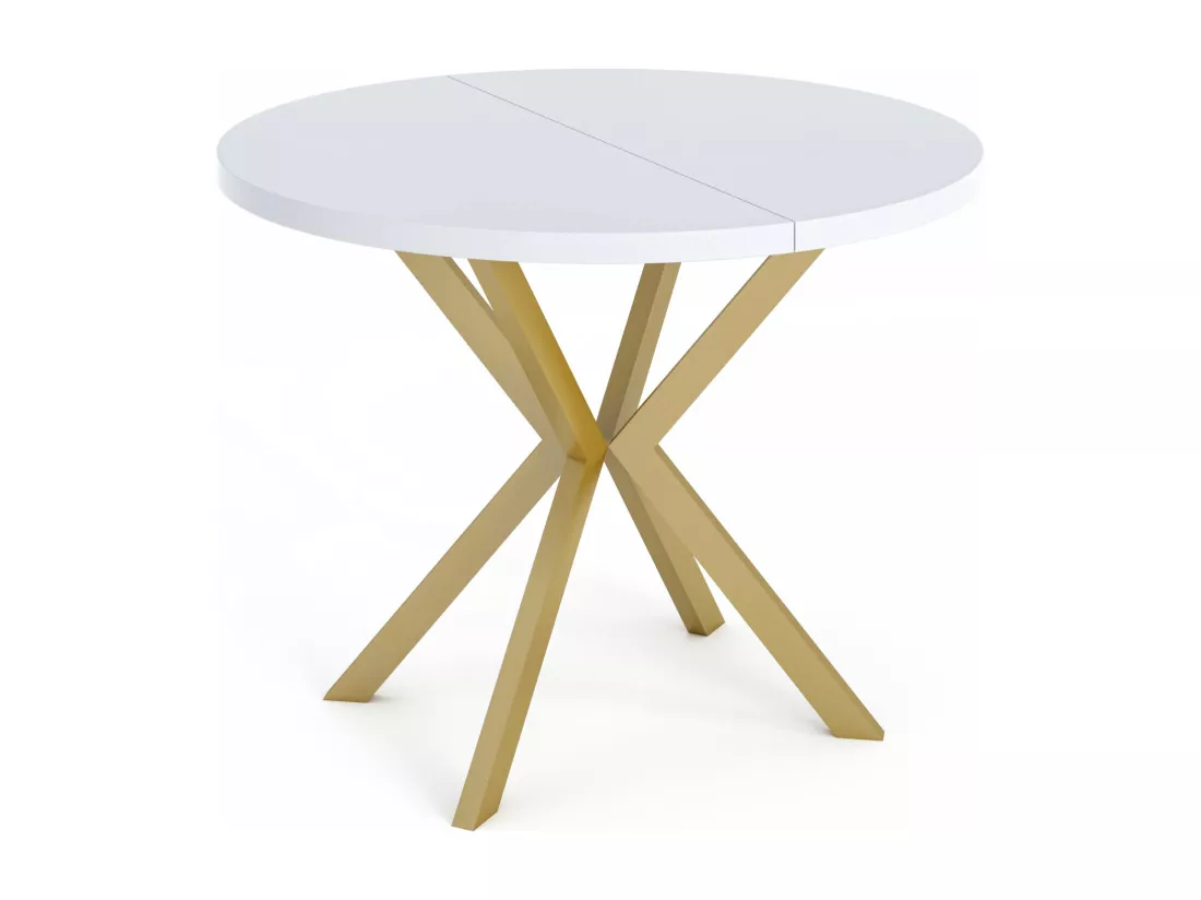 Table à Manger Extensible Ronde - Table Style Loft Avec Doré Pieds En Métal - 100 à 180 Cm - Ronde Table Style Industriel Pour Le Salon - Compacte - 100 Cm - Blanc