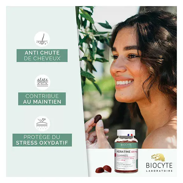 Biocyte Kératine Anti-Chute & Beauté des Cheveux Kératine, Biotine 60 Gummies
