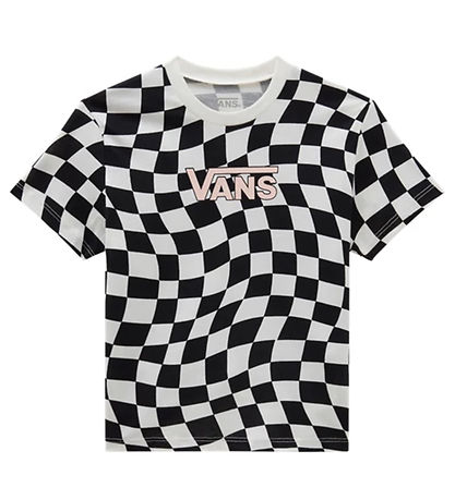 Vans T-shirt - Warped 66 Check Crew - Blåck/Marshmallow