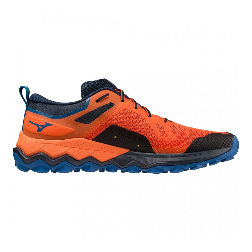 Mizuno WAVE IBUKI 4 - Chaussures trail Homme tigerlily/dress blues/snorkelblue