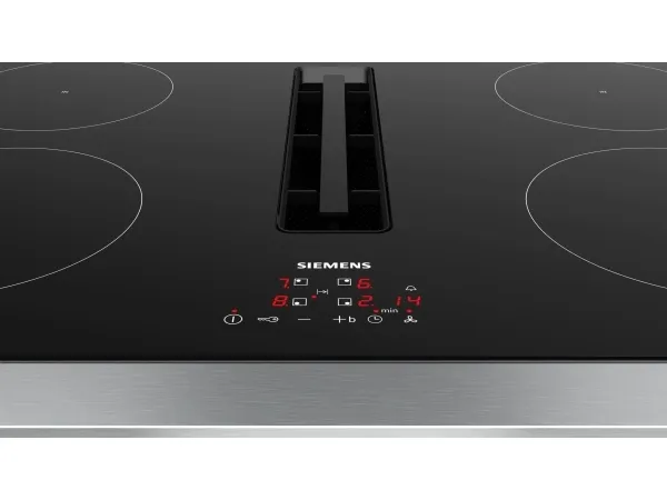 Siemens iQ300 EH811BE15E - Induktions kogeplade - 4 plader - Niche - bredde: 75 cm - dybde: 49 cm - Klasse B - rammeløs - sort med downdraft-udstødning (ekstraktion og recirkulation med ekstra ekstraktion og recurkulationssæt)