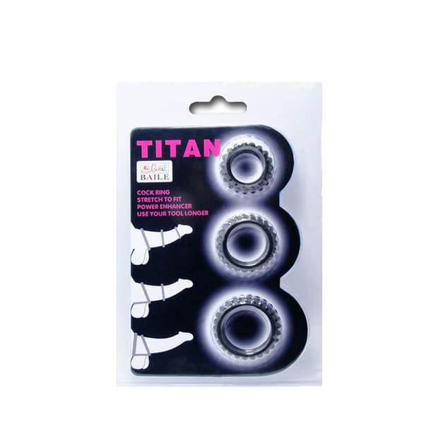 Baile - Titan Sett 3 stk Cock Ring Svart 2,8 + 2,4 + 1,9 Cm