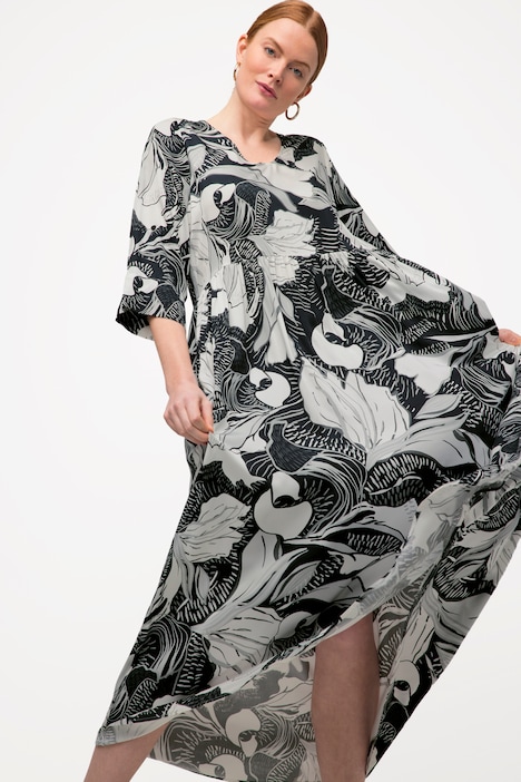 Kleid,  A-Linie, V-Ausschnitt, 3/4-Arm