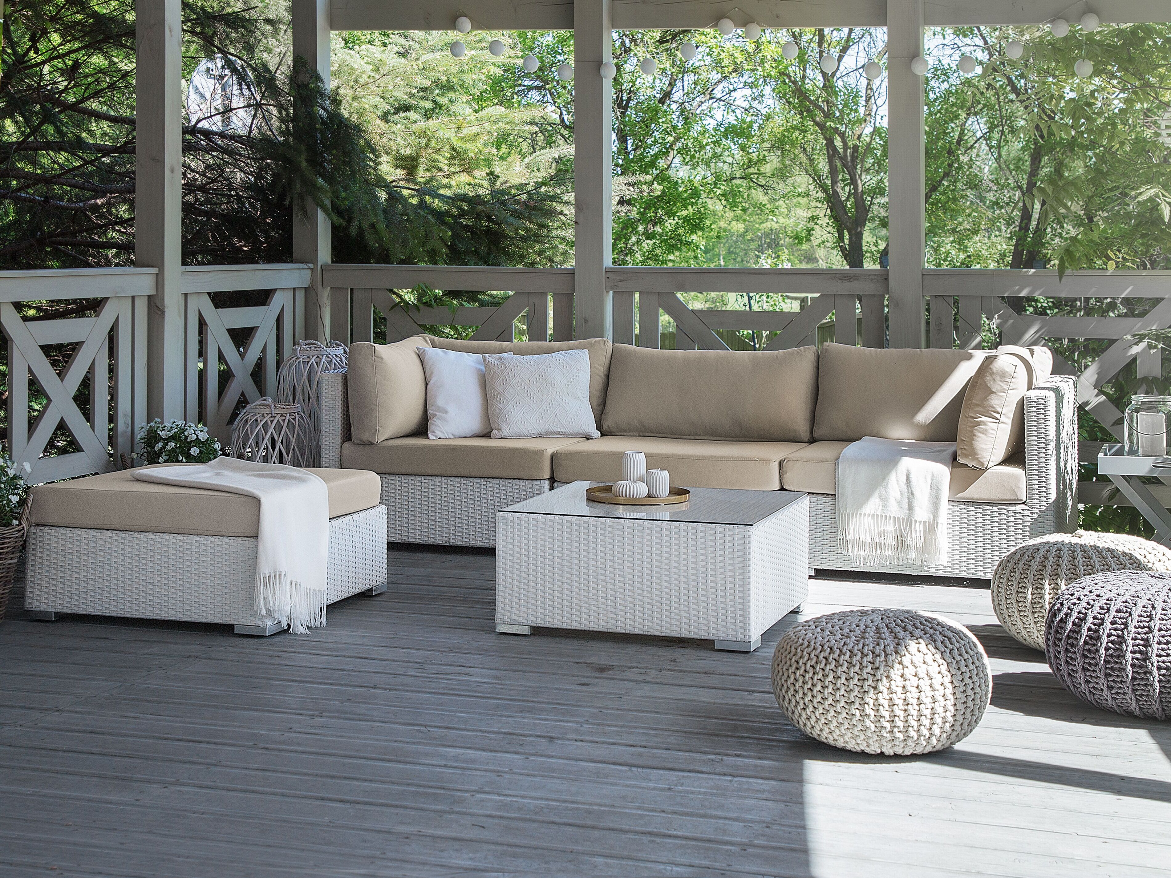Tuin hoekloungeset met tafel 4-zits SANO rechtszijdig modulair PE rotan Wit
