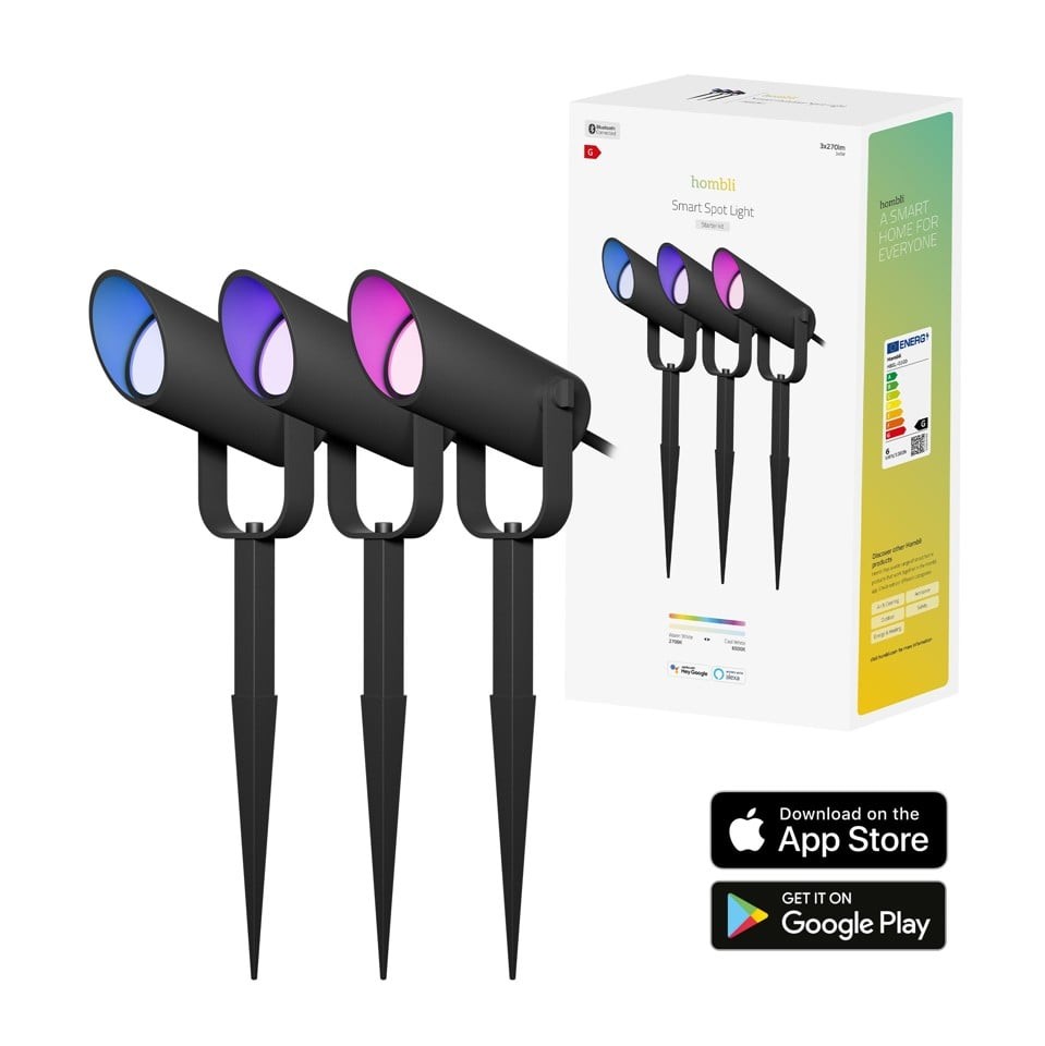 Hombli - Outdoor Smart Spot Light - Kit (3 pcs) Bundle withHombli Smart Bluetooth Bridge
