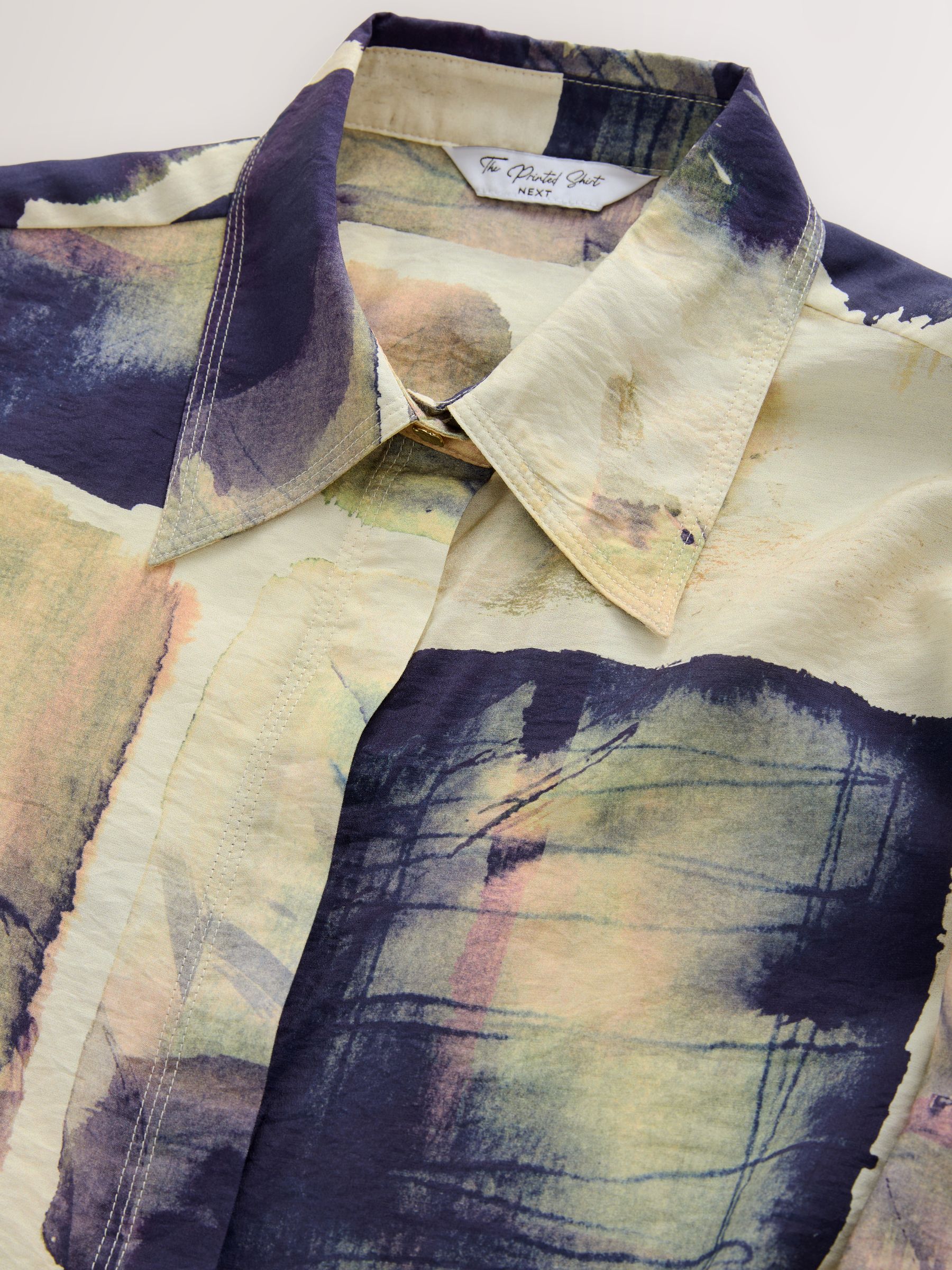 Marineblauw/Crème rasterprint - Overhemd met lange mouwen en knoopsluiting