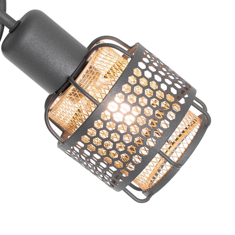 Design plafondlamp zwart met goud 3-lichts - Noud