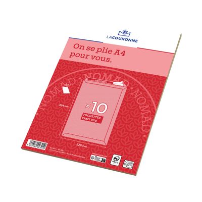 La Couronne - 10 Pochettes C4 229 x 324 mm - 90 gr - sans fenêtre - brun - bande auto-adhésive