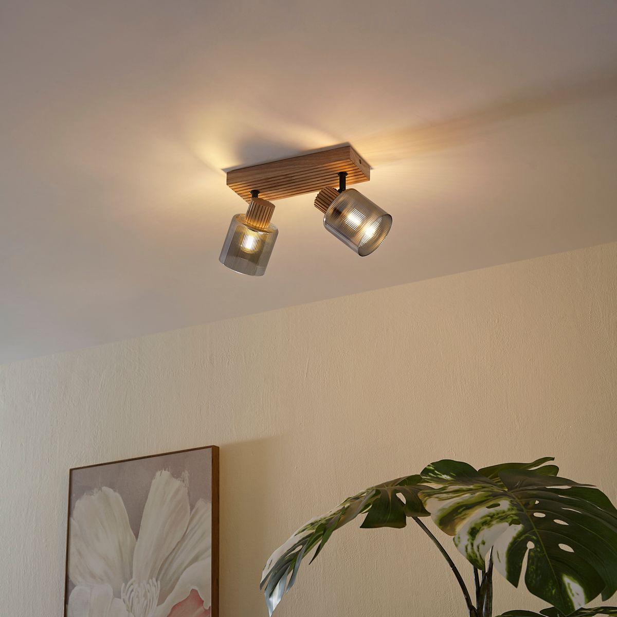 Moderne spot hout met smoke glas 2-lichts draai- en kantelbaar - Gracy