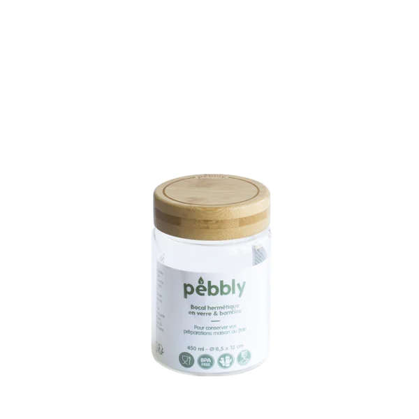 Bocal en verre avec couvercle en bambou 450 ml Pebbly