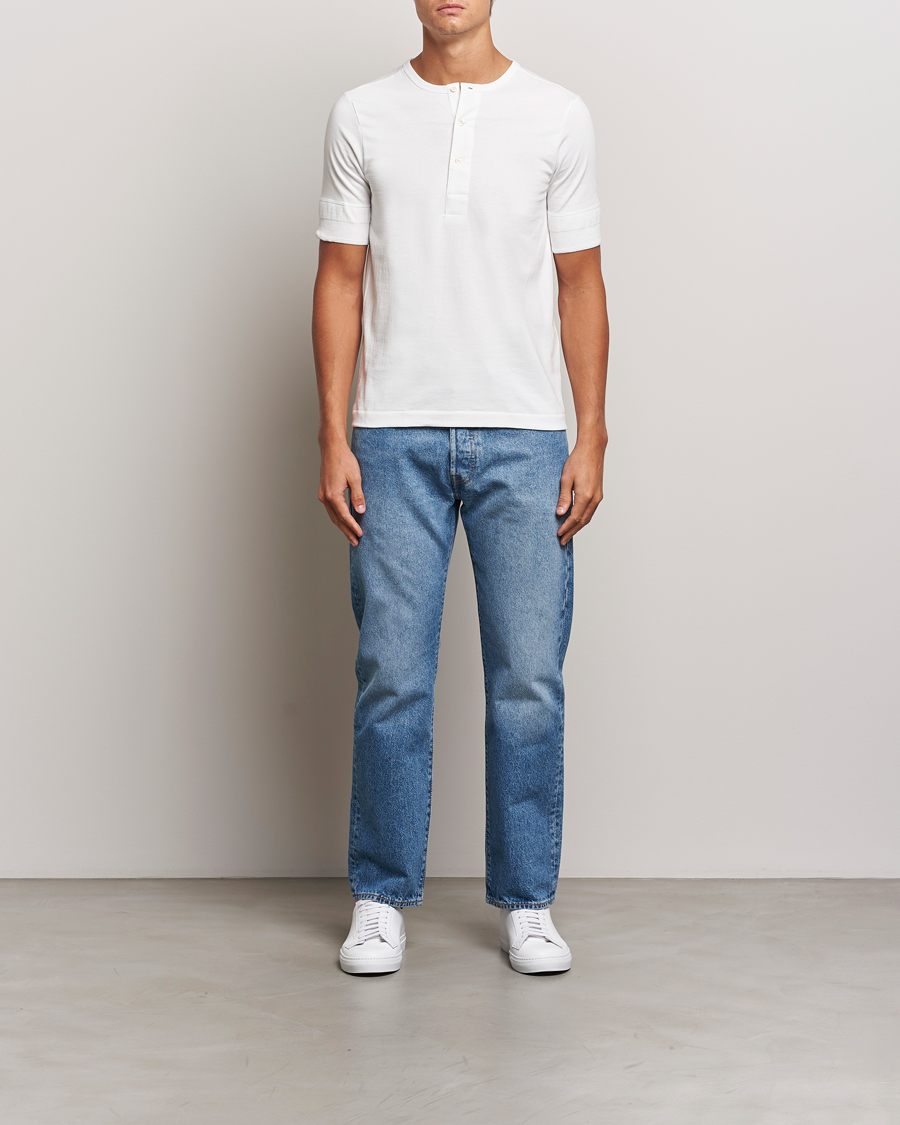 Merz b. Schwanen Short Sleeve Organic Cotton Henley White