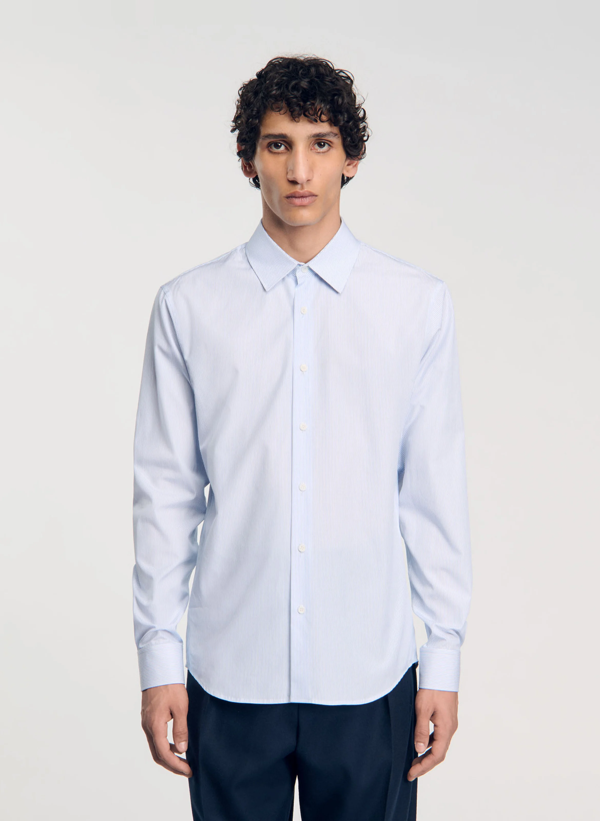 Chemise regular rayée en coton mélangé | Bleu
