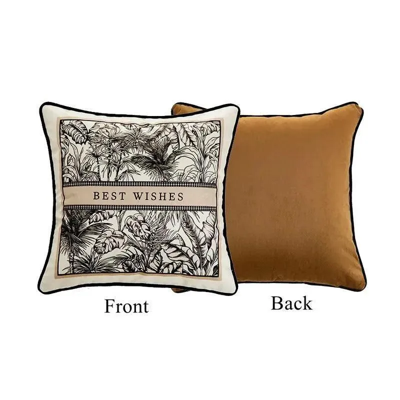 Modern Retro Black & White Velvet Throw Pillow Cushion Cover | Deluxe Floral Art Decorative Pillowcase