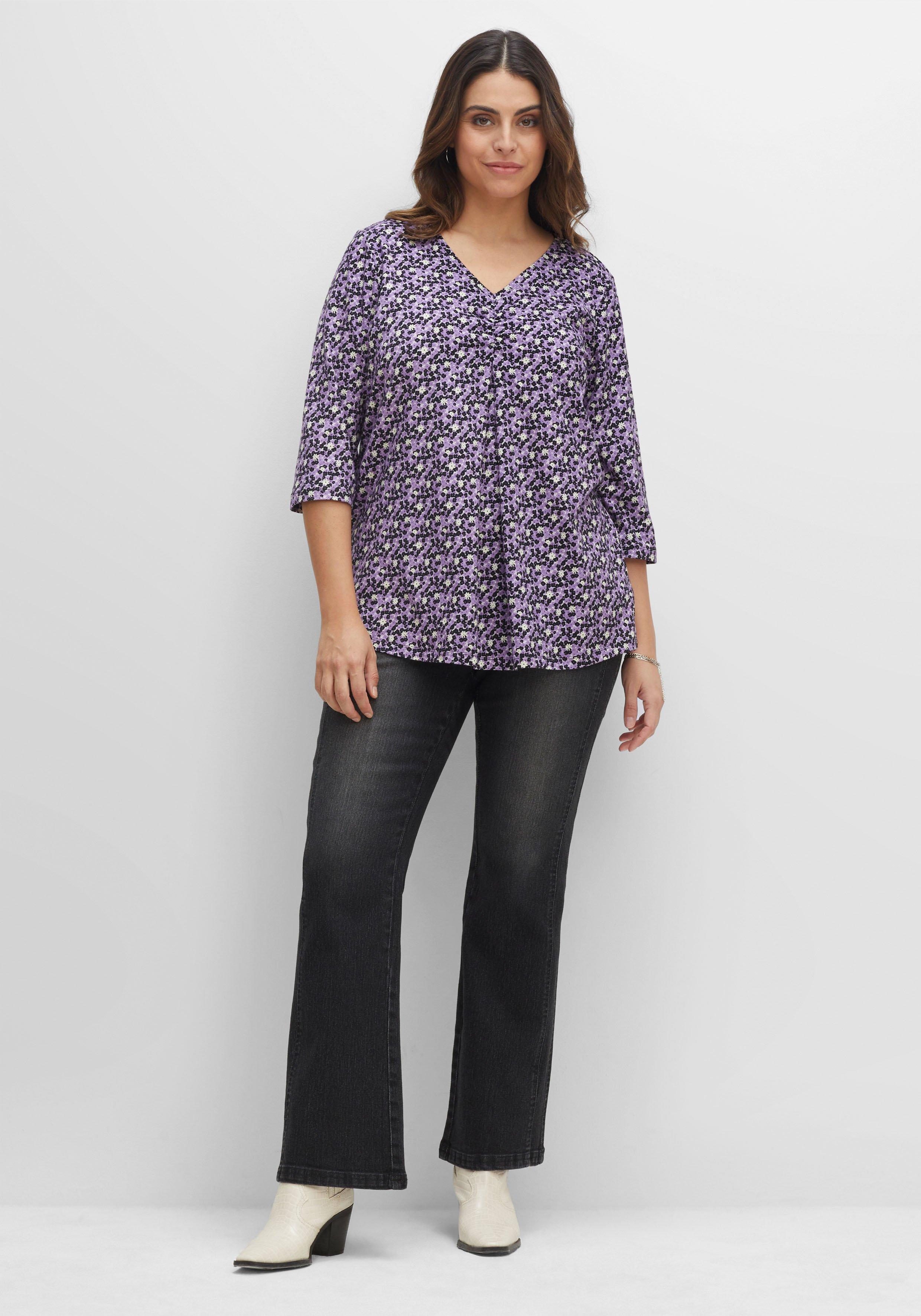 3/4-Arm-Shirt mit Minimalprint und dekorativer Falte