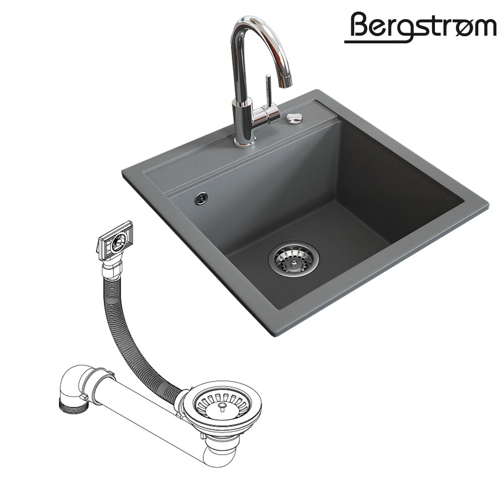 Bergström Granit Spüle Küchenspüle Einbauspüle Spülbecken 490x500mm Grau