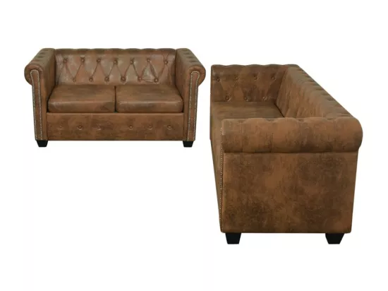 Ensemble de canapé Chesterfield à 2 et 3 places marron