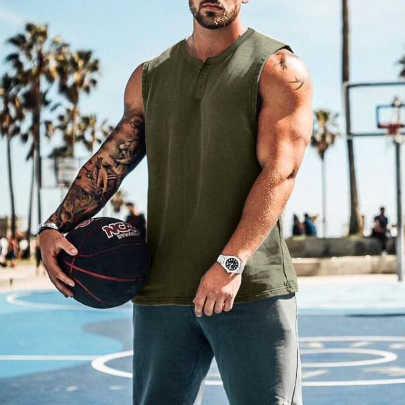 Dubbel wit - Henley effen tanktop