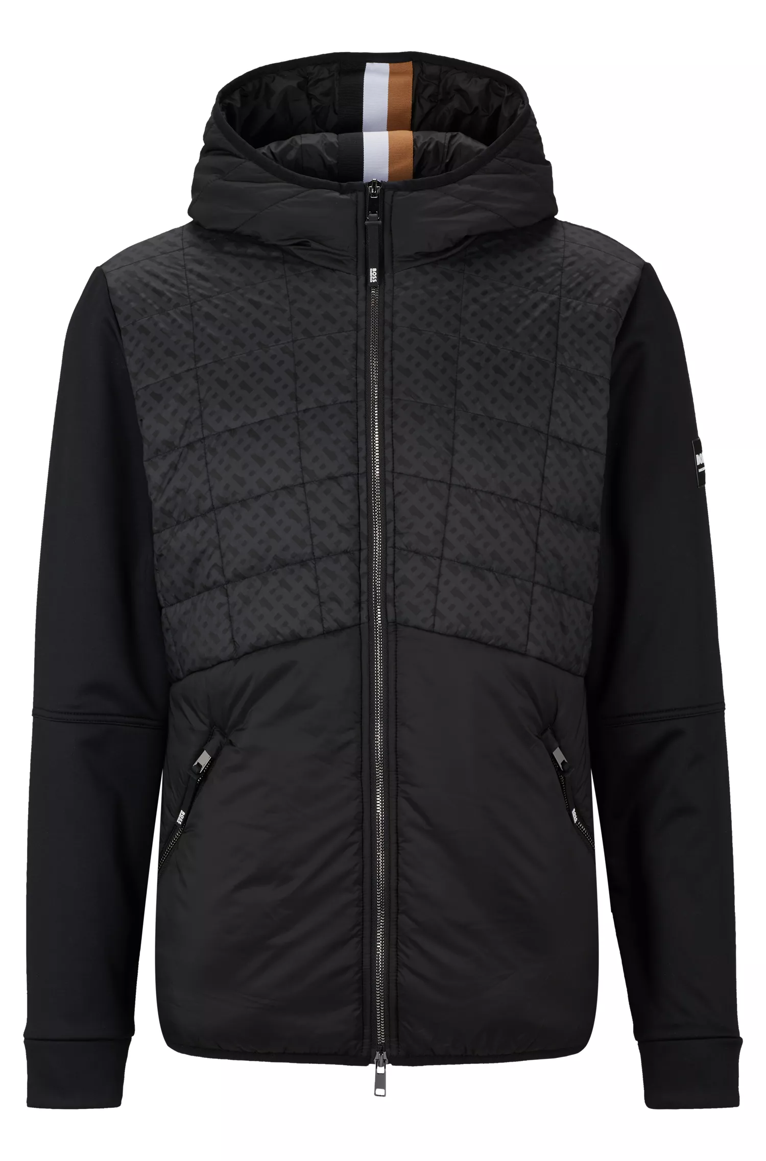 Jaqueta softshell com capuz BOSS Black-Equestrian e estampa de monograma