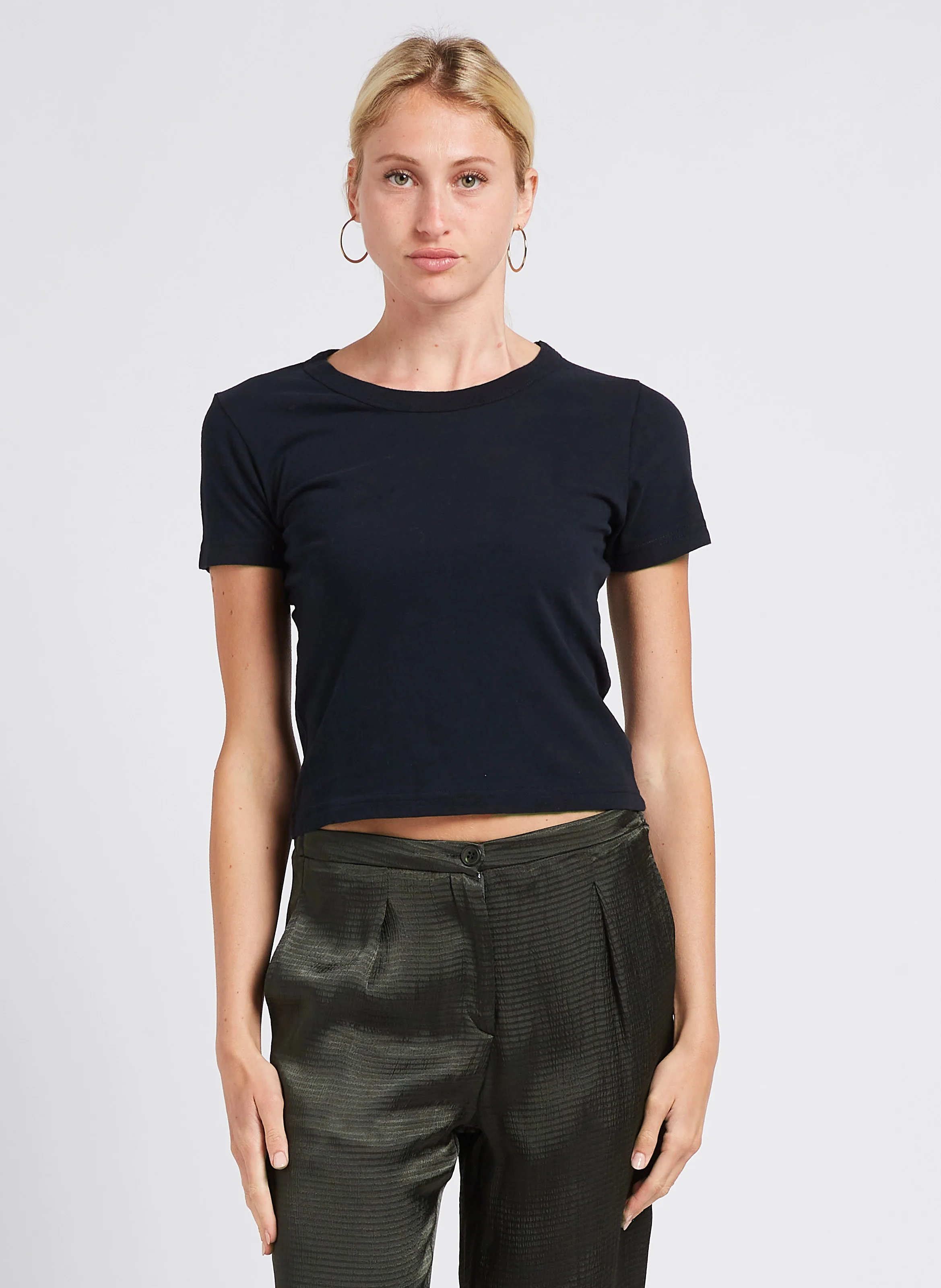 GAMIPY - Tee-shirt court col rond en coton | Noir
