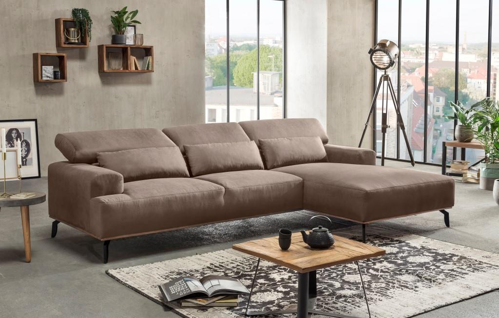 Ecksofa - braun - Microfaser - Recamiere rechts