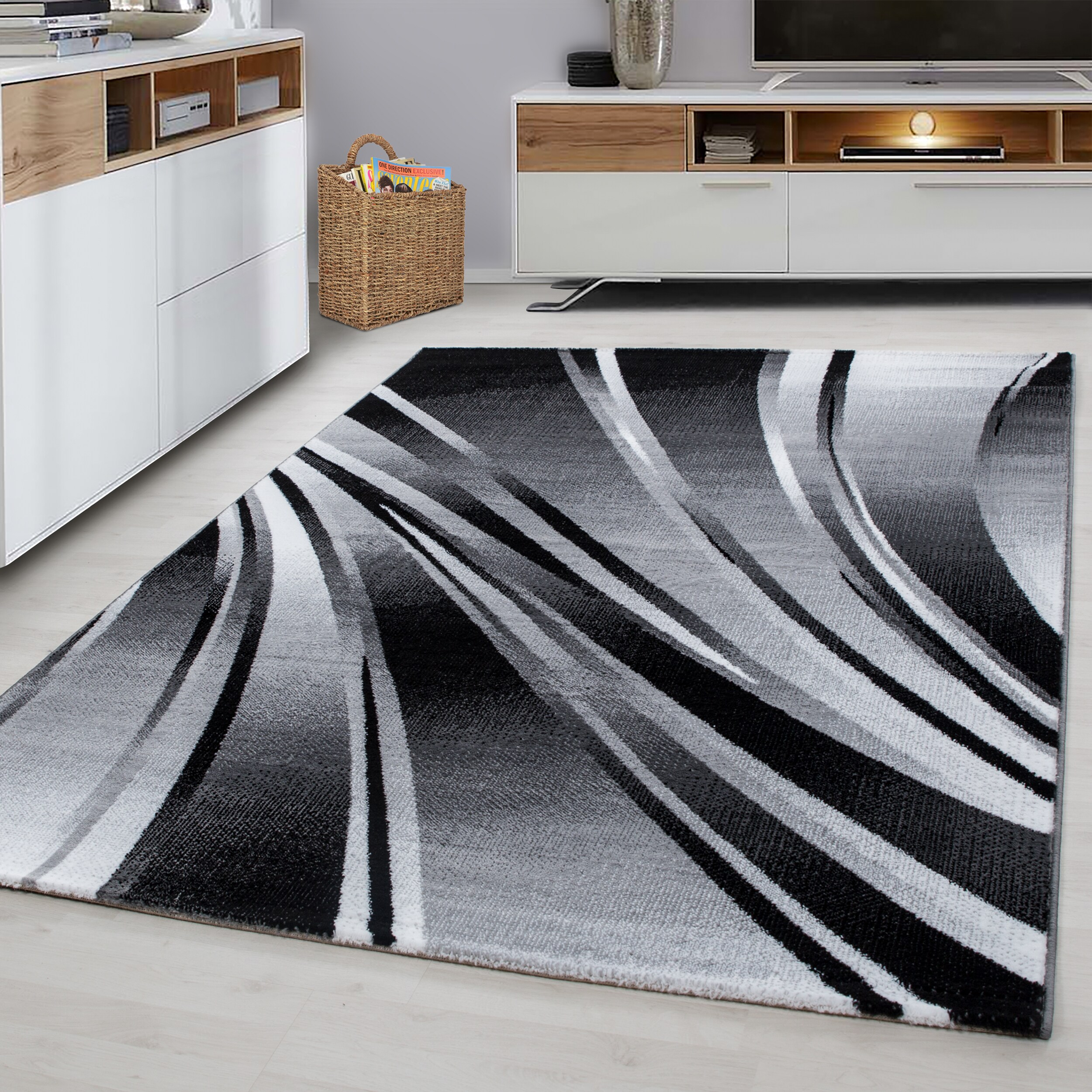 Wunderschöne Kurzflor Teppich modern Designer Wohnzimmer Wellen Muster