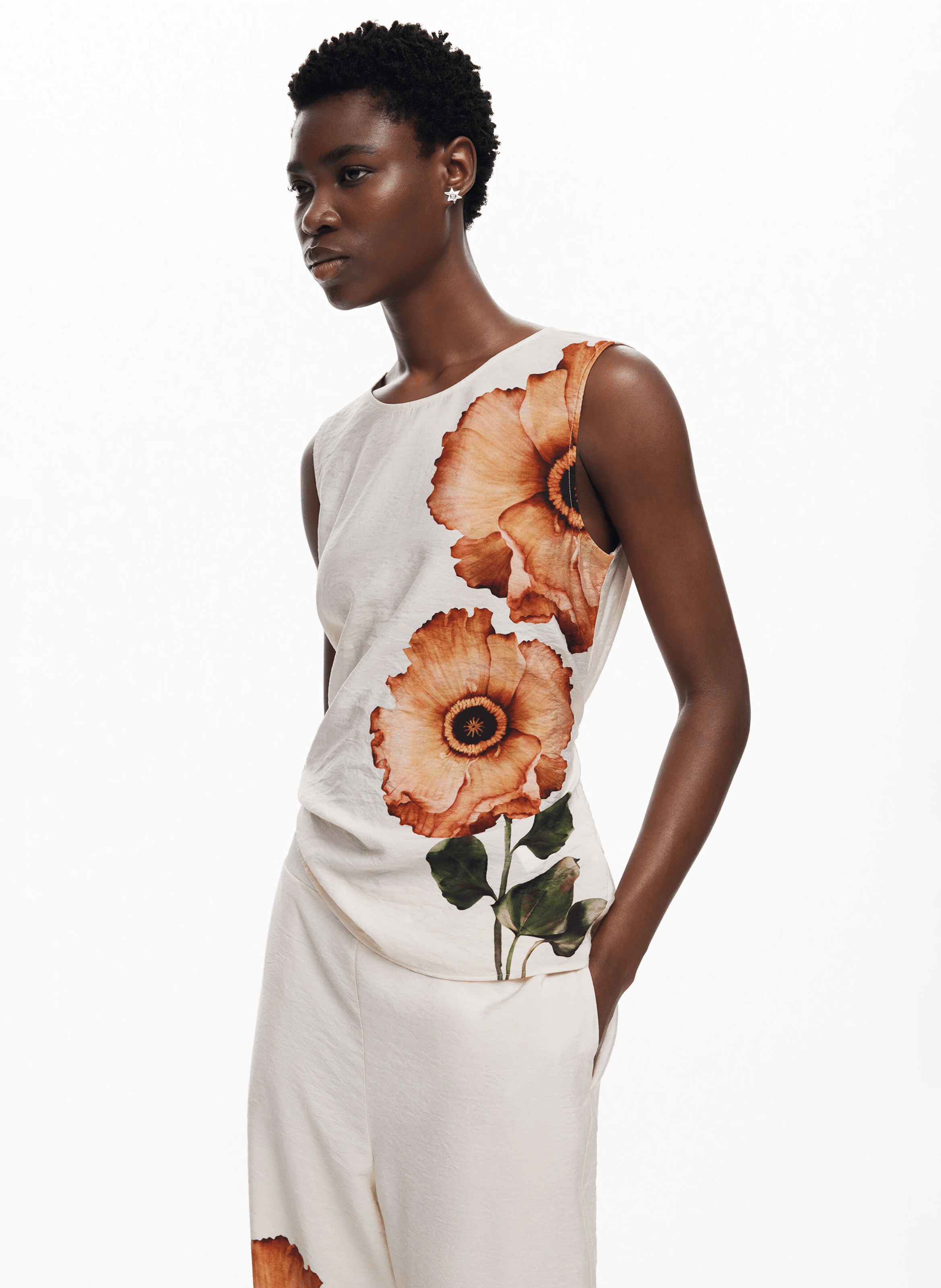 Top sans manches imprimé à fleurs | Blanc