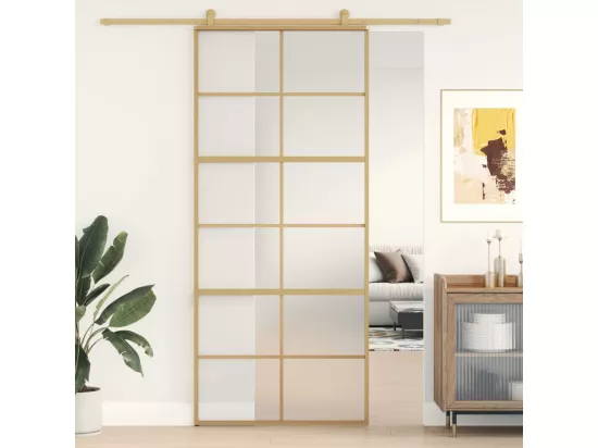 Porte coulissante doré 90x205 cm verre ESG dépoli et aluminium