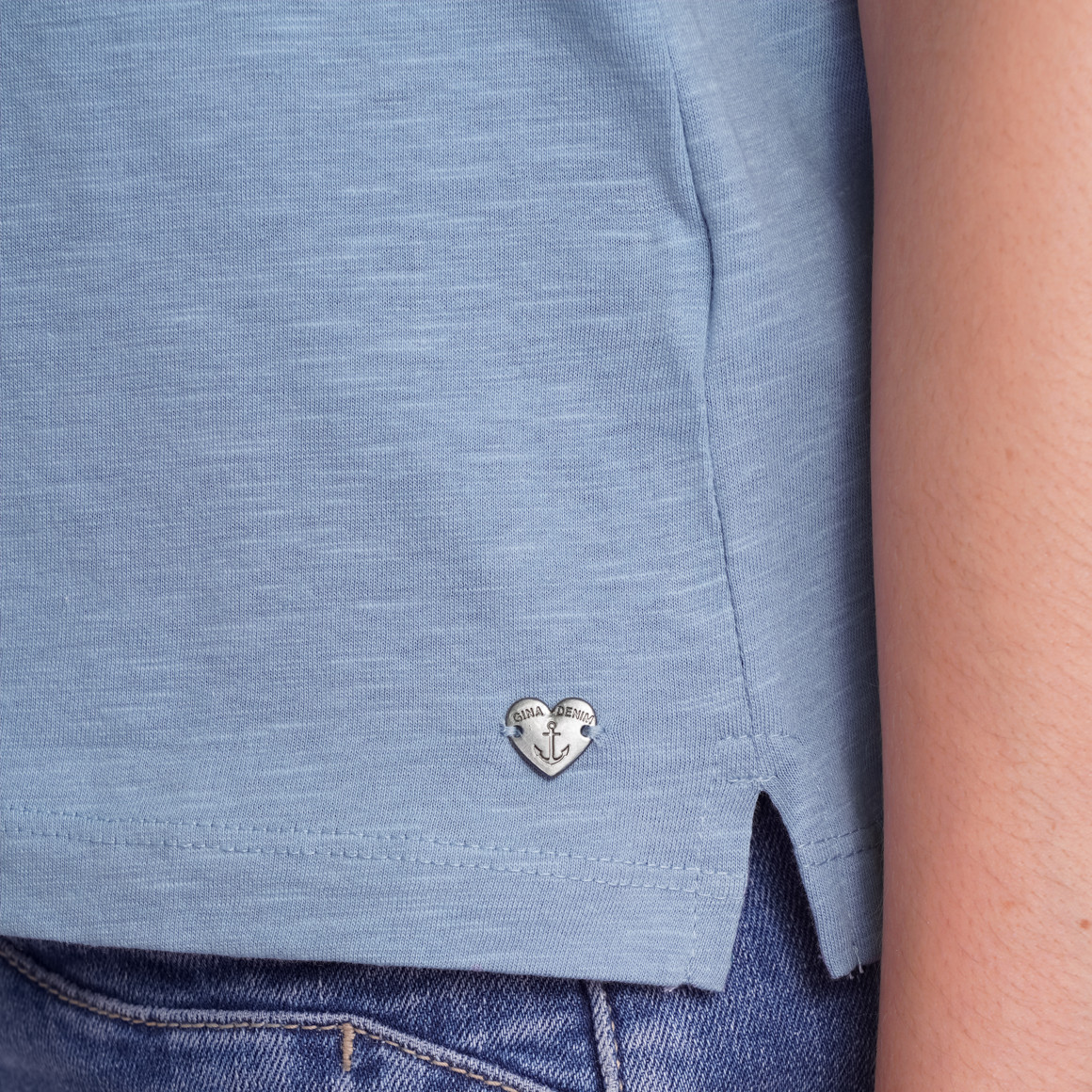 Gina Damen T-Shirt mit Häkelspitze hellblau