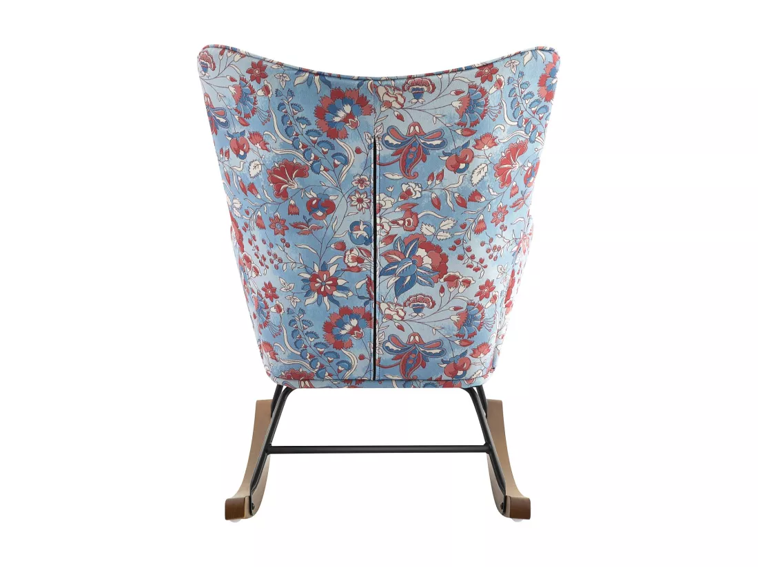 Fauteuil à bascule en velours apaisant avec cadre métallique et base en bois pour une escapade de chambre relaxante
