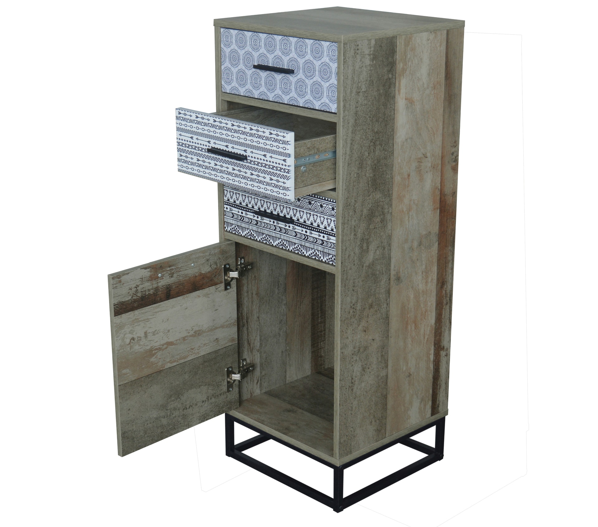 Kommode 39,5 x 106 cm natur/Dekorfolie grau gemustert