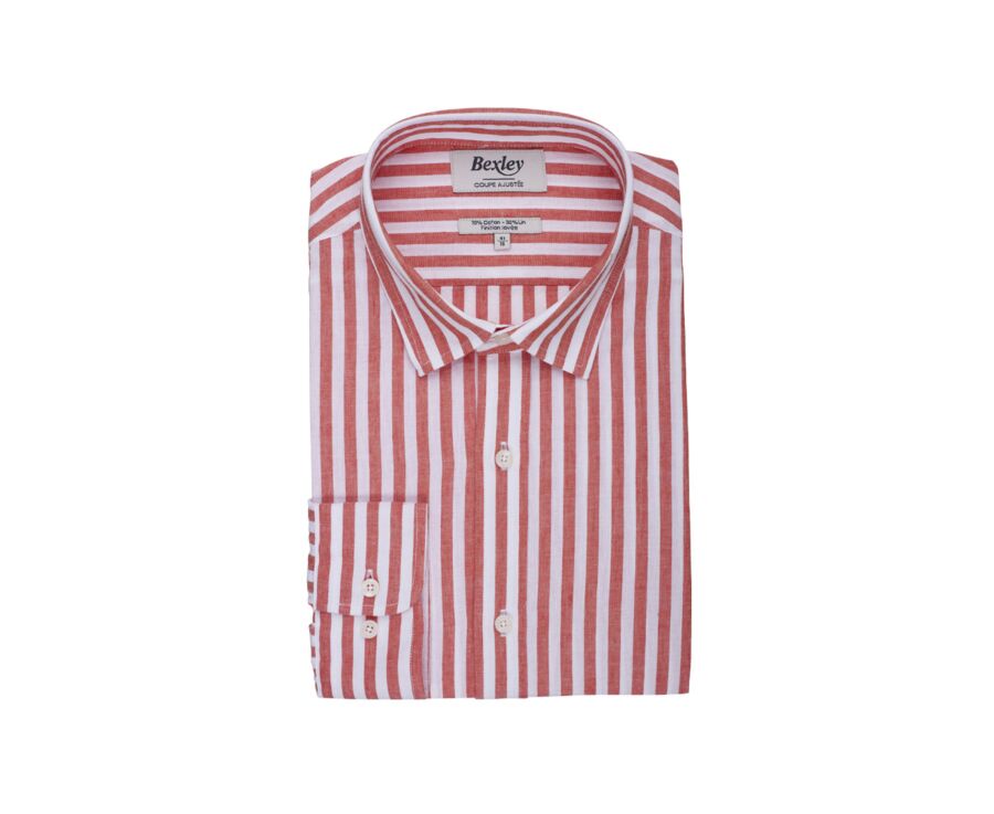 Chemise coton lin rayée Corail et Blanche - SIMONIN
