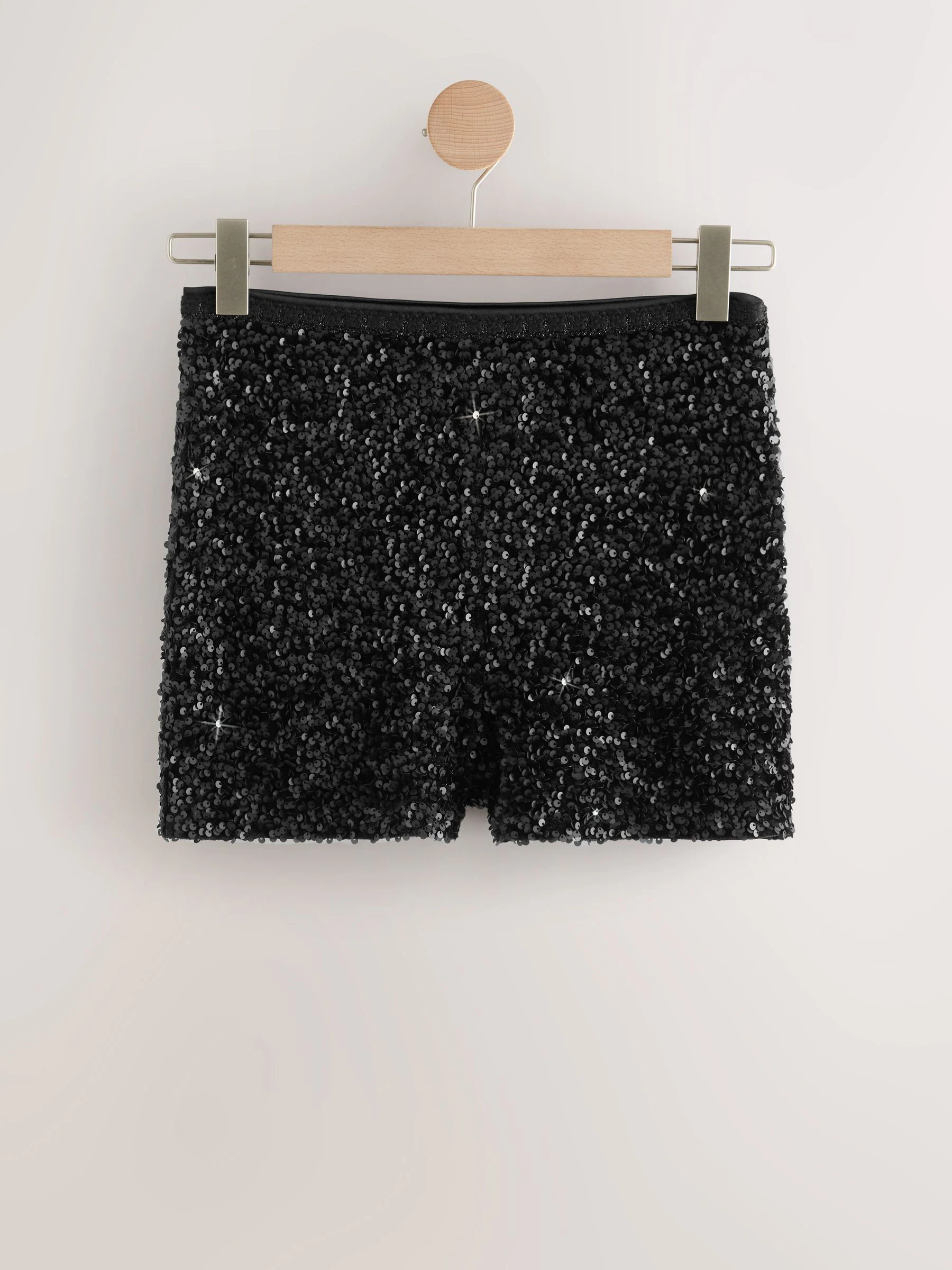 Zwart - Velvet Sequin Embellished Shorts