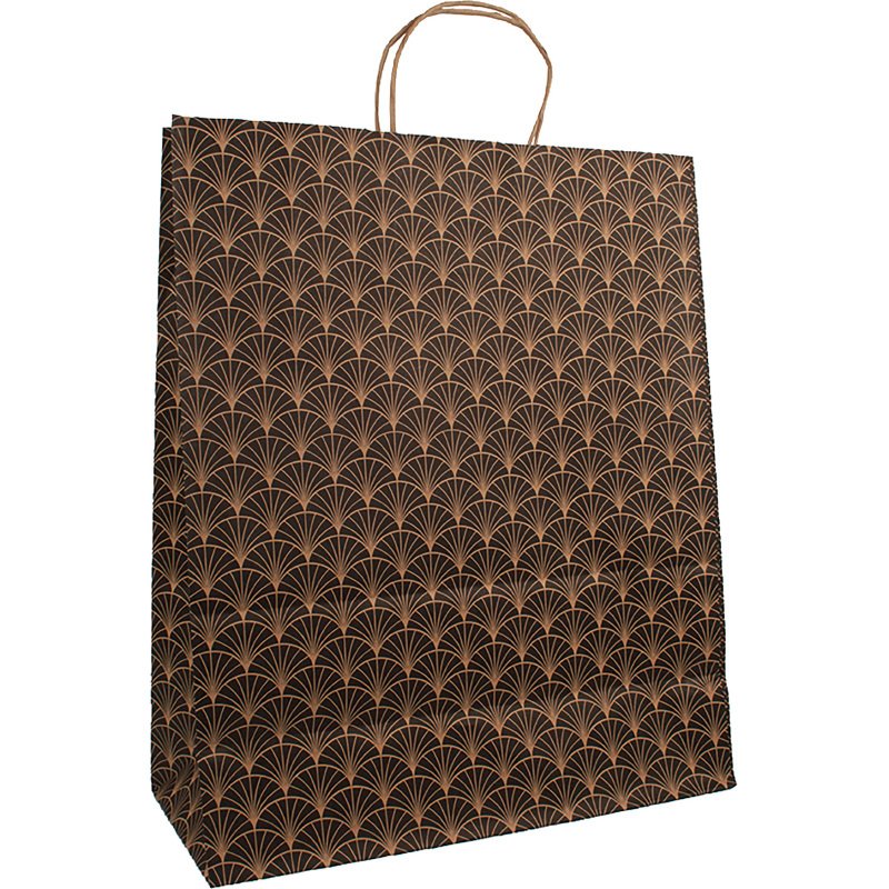 Sacs boutique kraft à motif Ginko, anses torsadées - 50 sacs