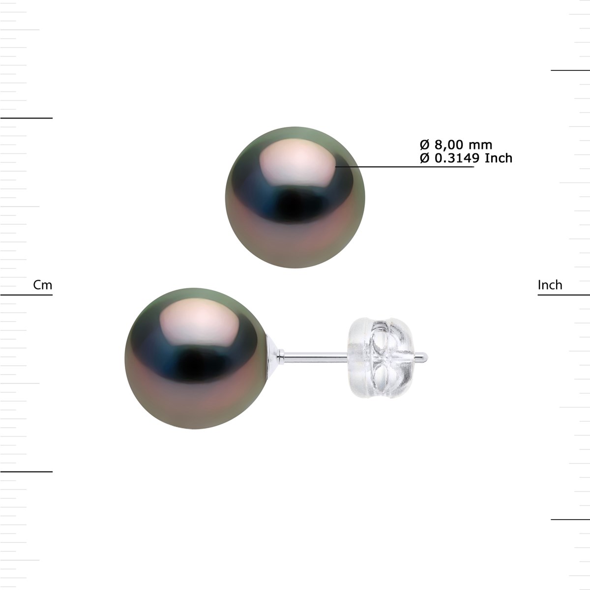 Clous d'Oreilles Perles de Tahiti Rondes 8-9 mm imperdables Or Blanc