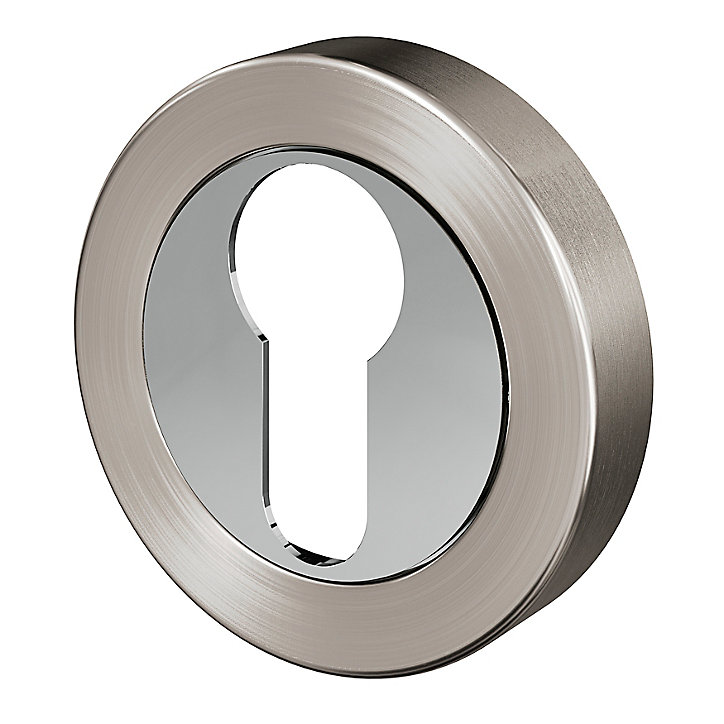 Rosace de fonction rond à visser GoodHome Duod Zamac effet chrome et nickel satin gris Ø52mm