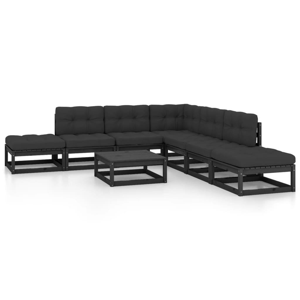 Salon de jardin meuble d'extérieur ensemble de mobilier 8 pièces avec coussins bois de pin massif