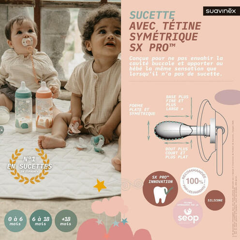2 sucettes symétrique SX PRO - 6 à 18 mois - Rose - SUAVINEX