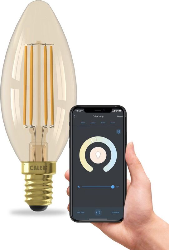 Calex - Smart Filament LED Lamp - E14 - Warm Wit Licht - Goud - 4.9W