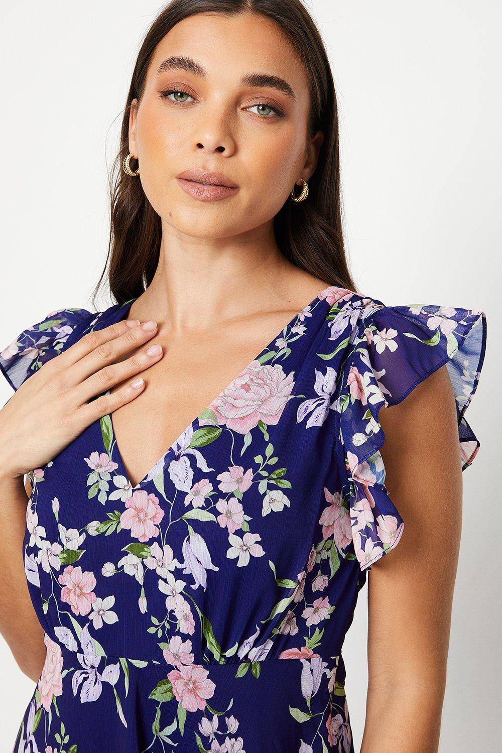Oasis Robe Midi Petite à Épaules Volantées