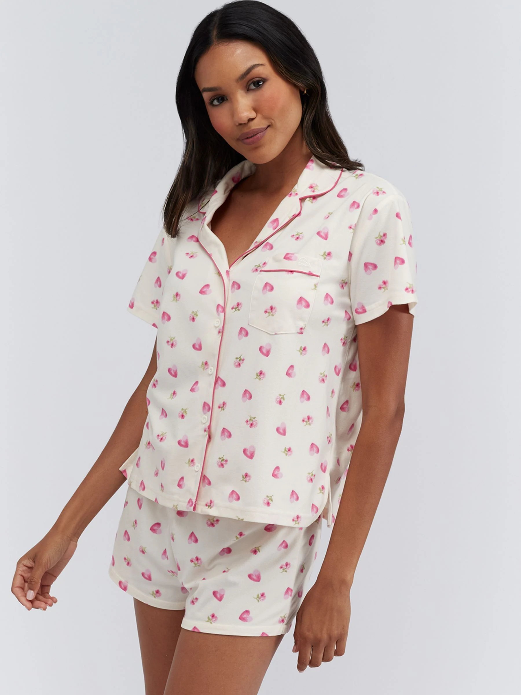 Cream Heart & Roses Print - Boux Avenue korte pyjama in een tas
