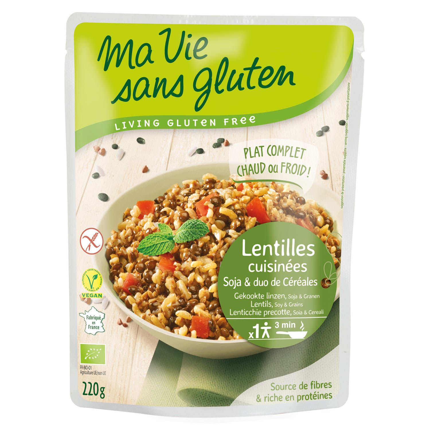 Céréales cuisinées lentilles, soja, duo riz sarrasin bio et sans gluten