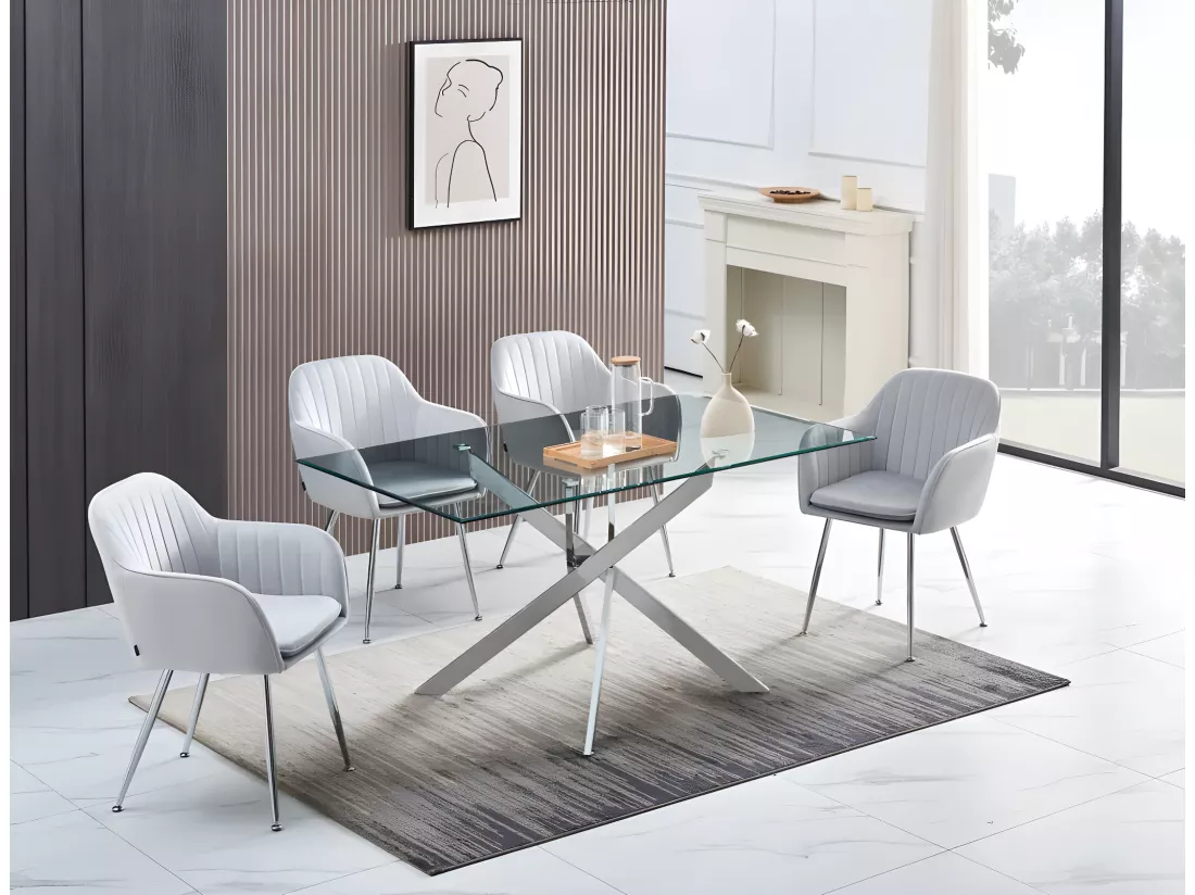 Table repas jessica chrome transparent 150cm