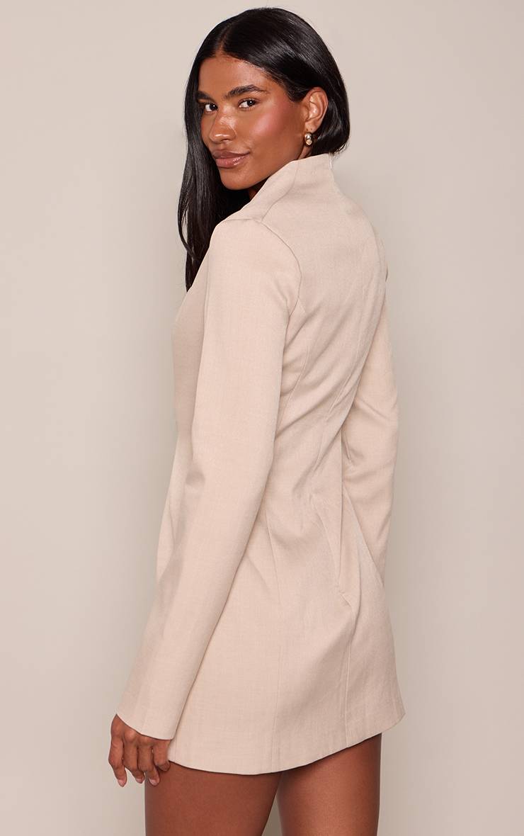 Taupe Robe Mini Col Montant Carré En Tissu Tissé Léger