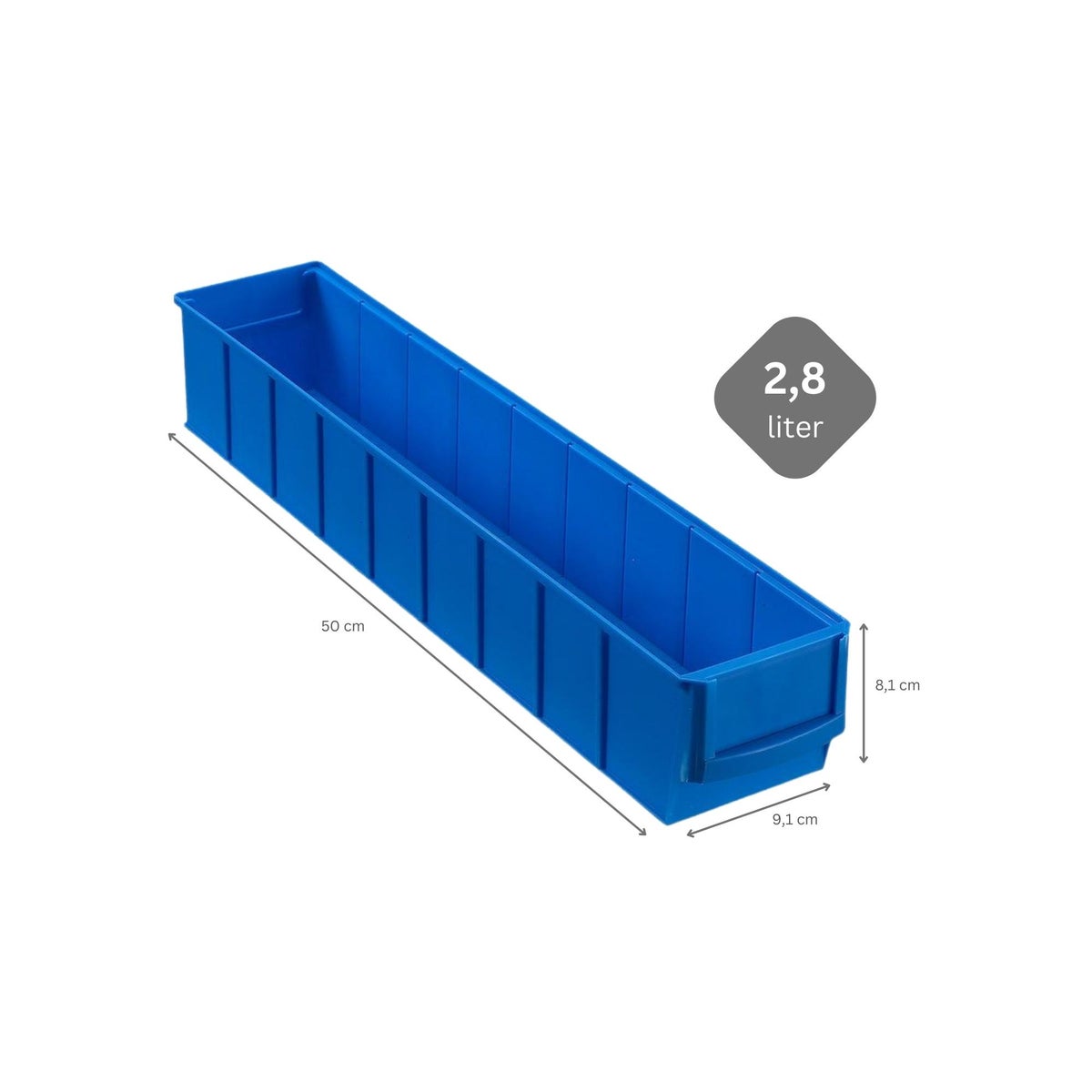 PROREGAL Blauwe Industriële Box 500 S HxBxD 8,1 x 9,1 x 50 cm 2,8 Liter Opbergdoos Assortimentsdoos Kleine Onderdelendoos