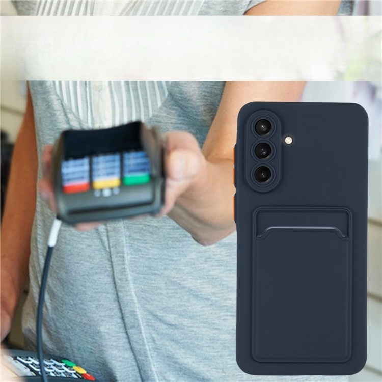 Samsung Galaxy A56 Gummi Case Hülle mit Kartenfach - Dunkelblau / Orange